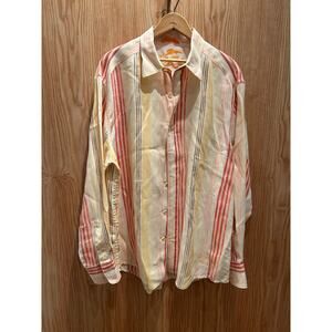 Tommy Bahama Vertical Striped Linen Shirt Red Yellow Men's XL